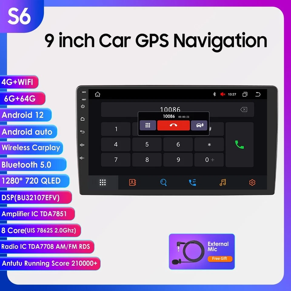 9 Inch Android 12 Octa Core 2 DIN Car Radio Stereo GPS Navi WiFi 6+64GB CarPlay - Image 3 of 4