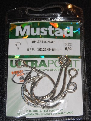5 Pack Mustad 10121NPDT-60 Kaiju Inline Circle Hooks Size 6/0 In Line 7X Strong