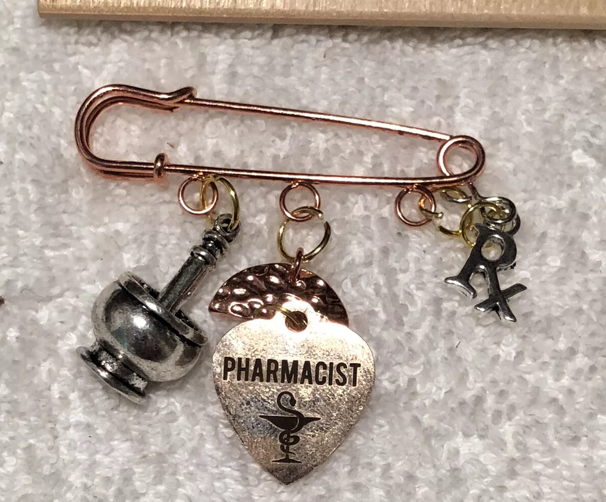 Pharmacist with Mortar and Pestle SAFETY PIN CHARM Brooch Jewelry