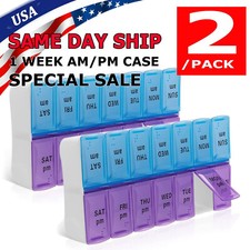 2 PC Weekly Pill Box Organizer 7 Days AM PM Organizer Case Medicine Removable