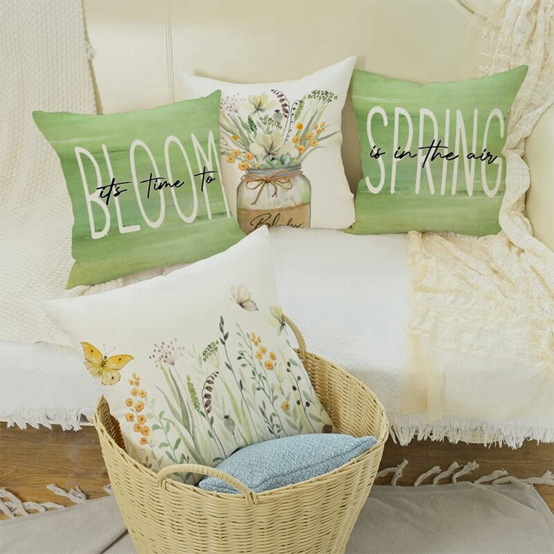 Spring Pillow Covers 18X18 Set Of 4 Spring Decorations Farmhouse Throw