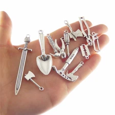 Lot of 12 DIY Jewelry Making Vintage Silver Metal Hardware Tools Pendants Charms