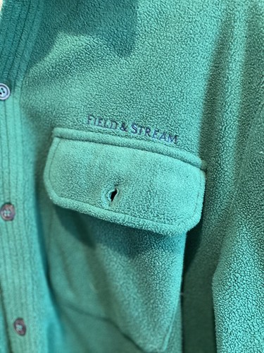 Men's Field & Stream used Green Heavyweight Long Sleeve Button Flannel Shirt L - Picture 2 of 6