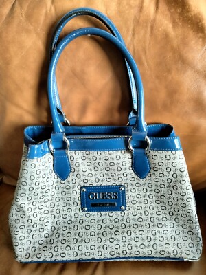Guess Shoulder Bag Gg Blue GUESS Blue Monogram Gray Handbag