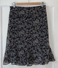 Dressbarn Y2k Lined Black Floral Ruffle Fairy Whimsigoth Skirt Sz M Petite