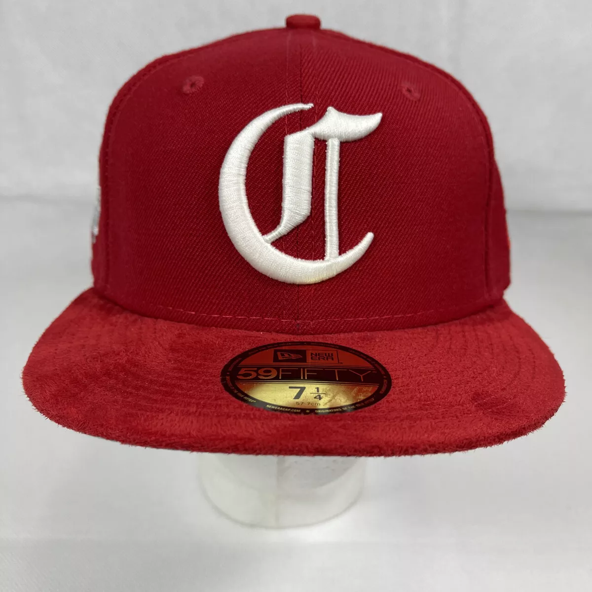 New Era 59Fifty CINCINNATI REDS Red Stockings SUEDE GREY UV FITTED HAT 7  1/4 NWT