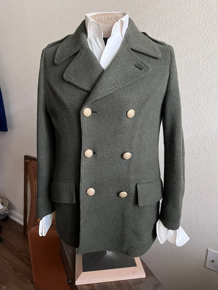 NUEVO CON ETIQUETAS Abrigo Lardini Talla 50 EU 40 EE. UU. Militar Retro de los años 40 Lana Doble Pecho Foto 3 de 4