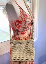 Woven ivory shoulder bag/purse zipper gold accents