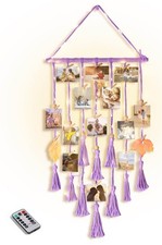 Hanging Photo Display Wall Decor, Purple Macrame Hanging Boho Room Bedroom De...