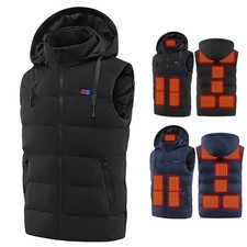 New USB Heated Vest Gilet Smart Electric Warm Hooded Outdoor Winter Coat UK