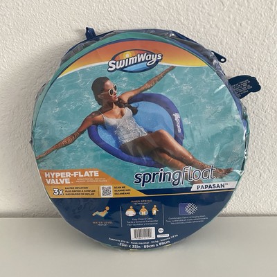 SwimWays Spring Float Papasan, Inflatable Lounge Chair w/ Carry Case Pool Water