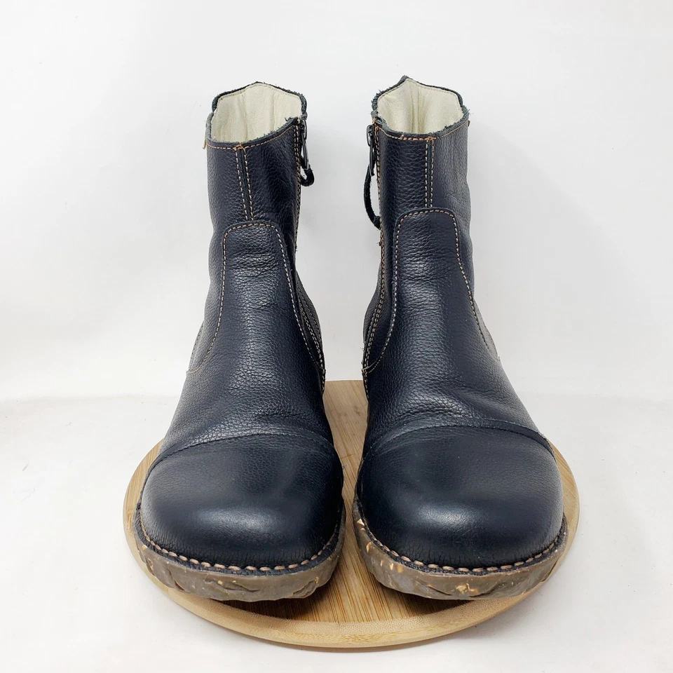 El Naturalista Yggdrasil Botas Mujer 41 N148 Cuero Negro Tacón Bloque Zapatos Foto 3 de 4
