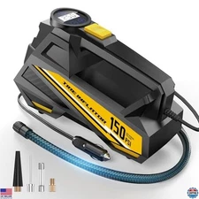 FLYKID Portable Tire Inflator - 12V DC Air Compressor 150PSI with LED Light