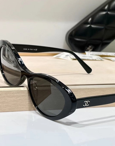CHANEL 5416 Oval Women Sunglasses Black Acetate Frame & Gray Lens 57-17-140