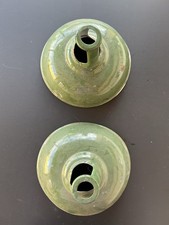 Pair of Vintage French Green Enamel Ceiling Light Shade Industrial Loft Factory