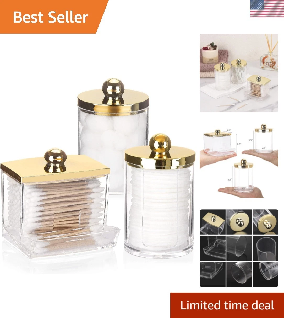 3 Pack Qtips Dispenser - Bathroom Organizers and Storage Containers, Plastic ...