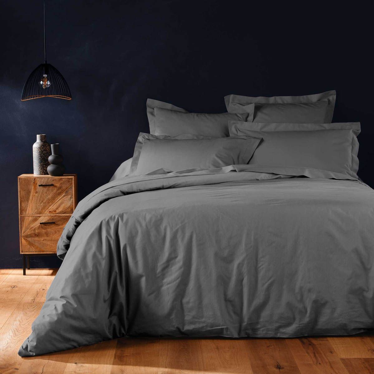 Housse de couette 220x240cm Lina pour un lit double cocooning anthracite
