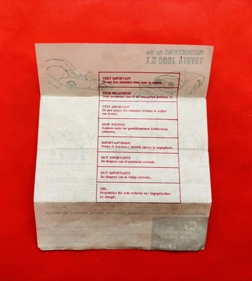 Corgi James Bond C336 Toyota - Rare   Red Warning  Instruction Leaflet - 1967