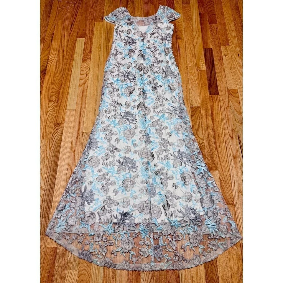 Calvin Klein Fairycore Blue Lace Maxi Gown Women's Size 8 Coquette Cottagecore - Image 4 of 4