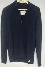 Long Wharf Supply Company Fisherman Sweater Men's Large Blue 1/4 Zip Pullover