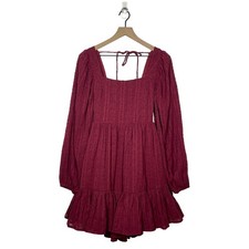 Lulus Mini Skater Dress Womens Size Medium Burgundy Only You and I Tie Back Boho
