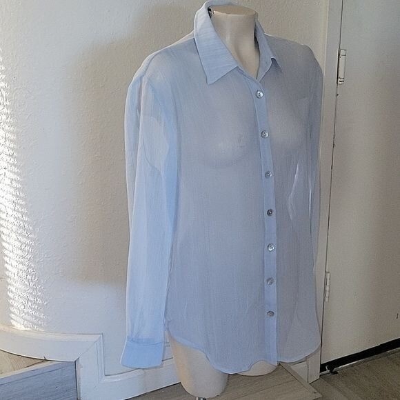 Sheer Button Down Top Blouse Lightweight Long Sle… - image 3