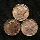 1944 1944-S and 1945-D Mercury Dime AU Lot of 3 Coins