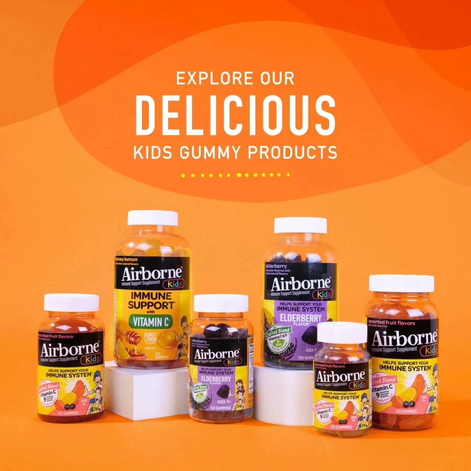 Suplemento multivitamínico Airborne Kids vitamina C e zinco suporte imunológico gomas - Imagem 2 de 4