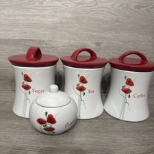 Dunelm Poppy Tea Sugar Coffee Ceramic Set Very Good Condition