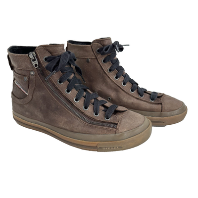 Diesel Expo Zip Mid Top Brown Leather Sneakers Men's US Size 8 | eBay