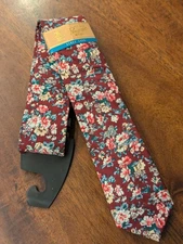 ORIGINAL PENGUIN Skinny Tie 100% COTTON Burgundy Floral Work Office Cocktail NEW