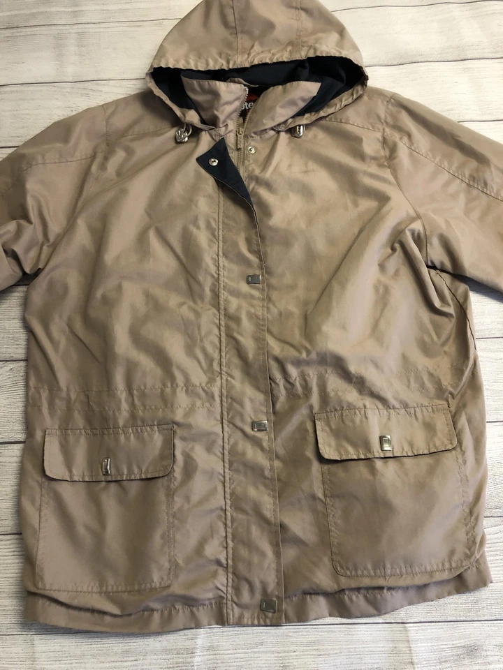 Totes Rain Jacket Womens Large Tan Water Resistant Hooded Parka Zip Pockets - Image 2 of 4