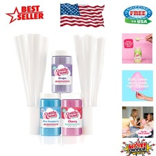 3-Pack Floss Sugar - Cherry, Grape Blue Raspberry with 50 Cotton Candy Cones