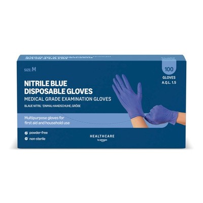 Amazon Basic Care Nitril blau Einweghandschuhe, puderfrei, Medium, 100ct