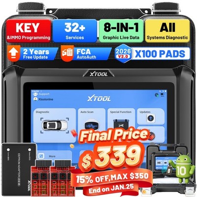 2026 XTOOL X100 PADS V2.0 Car key Programmer All System Diagnostic Scanner FCA