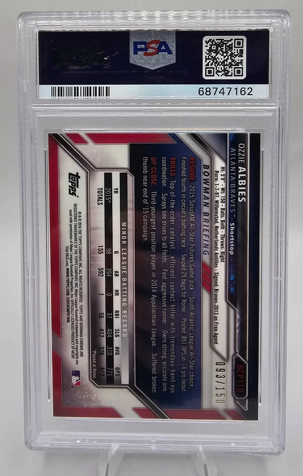 2016 Bowman Chrome Prospects Ozzie Albies Blue Refractor /150 PSA 9 Braves - Image 2 of 2