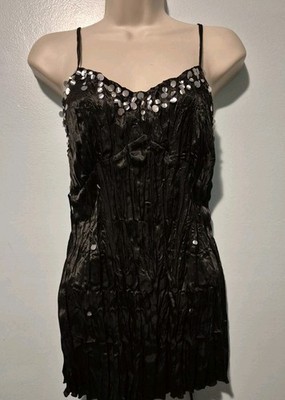 Y2K All Dolled Up Fang Black Sequin Neckline Tank Top Women's Sz M Goth Fairy