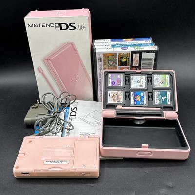 Nintendo DS Lite Coral Pink w/OG Box/Charger/Manuals/Intec Case/6 Games/Tested