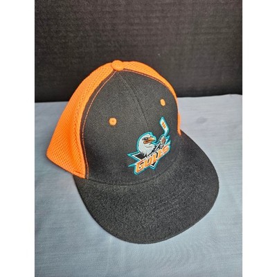 AHL San Diego Gulls Hockey Black Front Gulliver Logo & Orange Padded Mesh Back