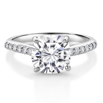 10K White Gold 8MM Cushion Cut White Moissanite from Charles & Colvard and