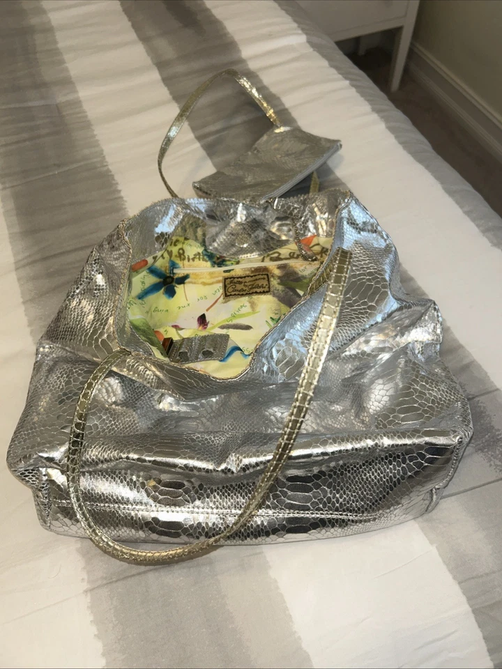 Bolso de Mano Fatto A Mano Por Carlos Falchi Metálico Cartera Plateado Piel de Serpiente Bolso Y2K Foto 2 de 4