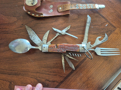 Vtg huge 12'' Swiss Army Camping Camp Survival Knife Multi-Tool w/ case Japan