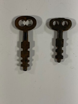 2 Scandanavian padlock keys Vintage Stem Post Jailer