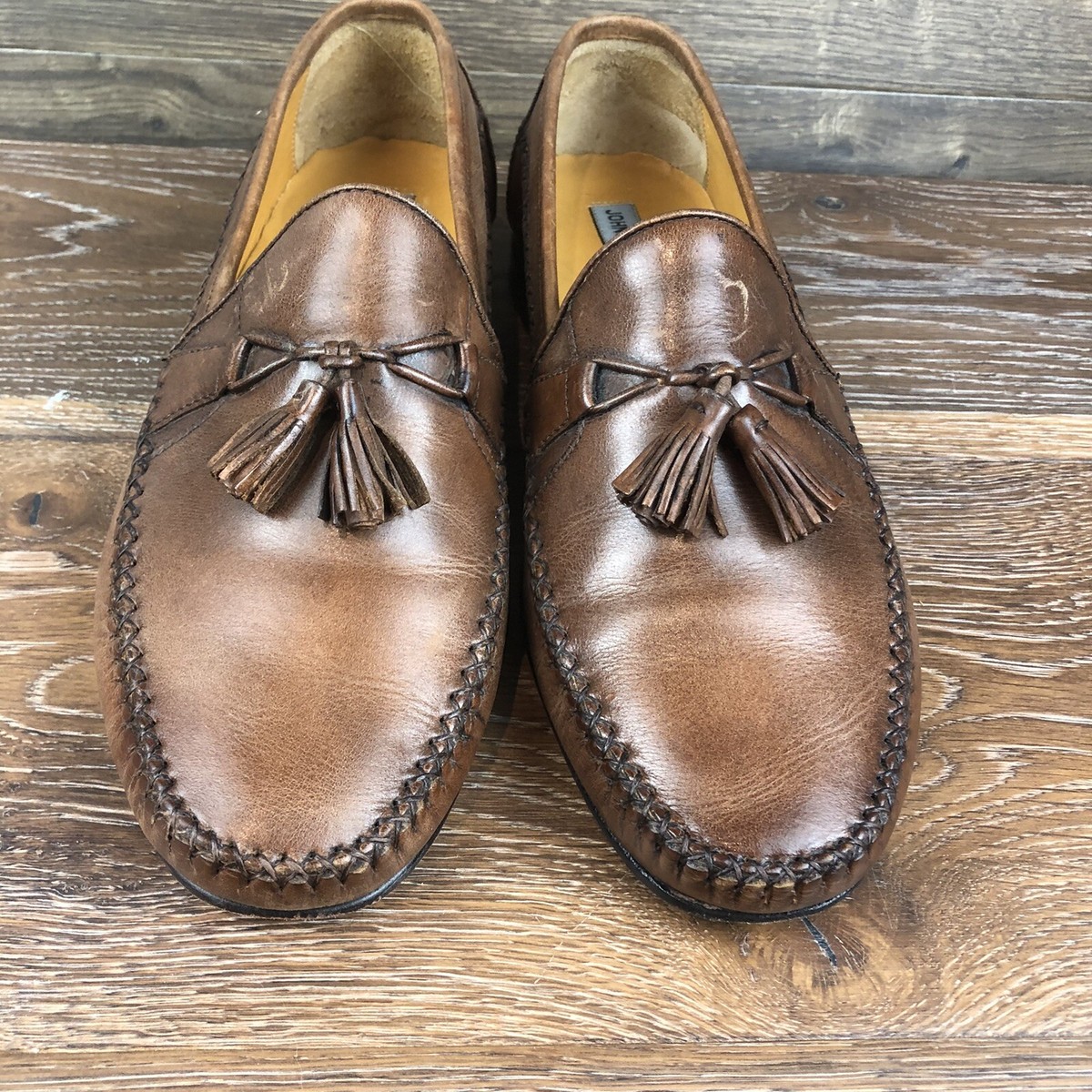 Johnston & Murphy Men Brown Leather Tassel Loafers Woven Moc Toe Dress Shoes 11M Johnston & Murphy Halsey Brown Woven Tassel Loafers Men main image 3