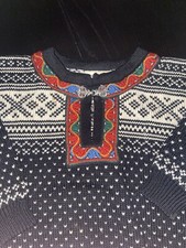 Dale of Norway Fair Isle Pure Wool Pewter Clasp Pullover Sweater Size 6