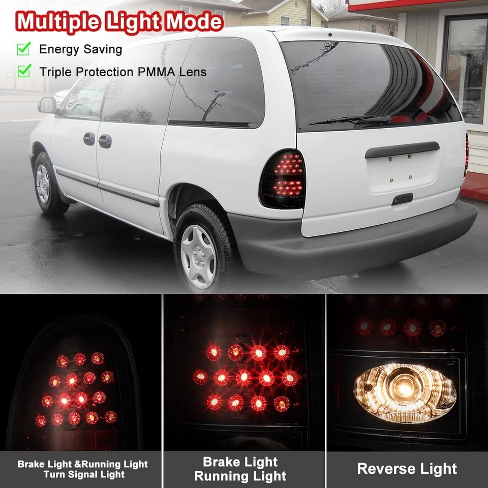 LED Tail Lights for 98-03 Dodge Durango 96-00 Caravan Rear Lamp Black Smoke Pair Foto 2 de 4