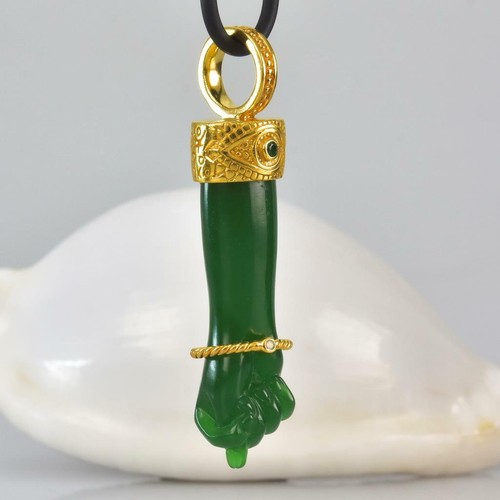 Gold Vermeil Sterling Mano Fico Figa Anhänger Chalzedon Smaragd Diamant 11.70 G - Bild 7 von 11