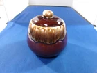 VINTAGE McCOY GLAZED BROWN DRIP POTTERY LIDDED SUGAR BOWL MCP/USA