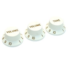 White Late 70s Style VVT Knobs for Fender USA Jazz Bass 6mm Split Shaft JBK-WHT