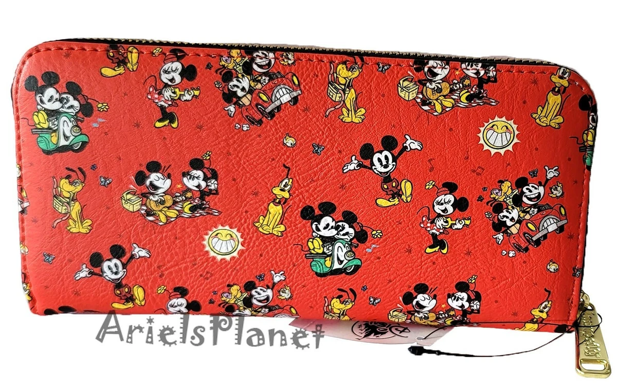 2022 Disney Parks Loungefly Runaway Railroad Mickey and Minnie Mouse Red  Wallet